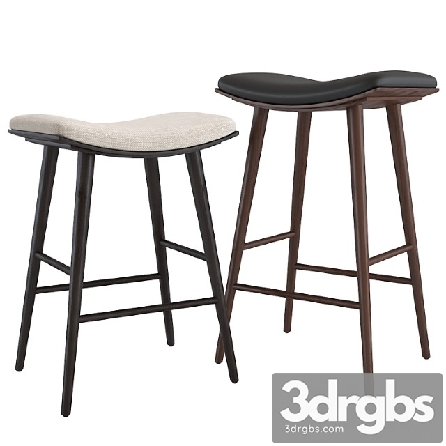 Bar stool west elm oak wood saddle bar and counter stools 2 3dsmax Download - thumbnail 1