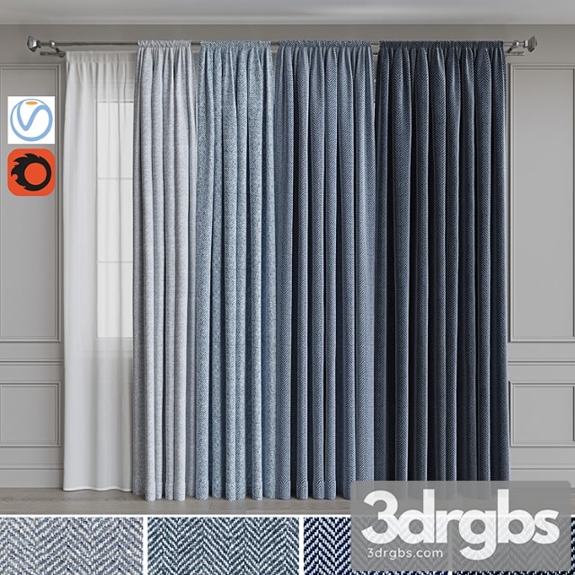 Set of Curtains on the Cornice 22 Blue Gamma 3dsmax Download - thumbnail 1