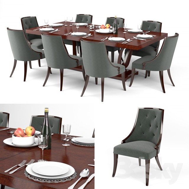 Guy Fontaine Dining Table & chairs 3DS Max - thumbnail 3