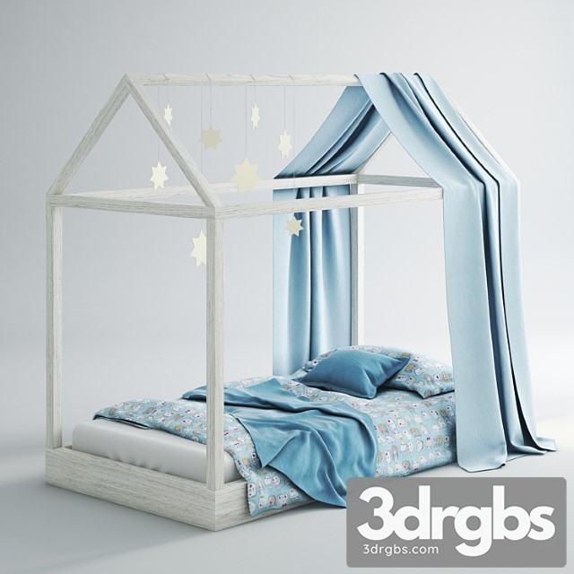 Childrens Bed House 01 Blue 3dsmax Download - thumbnail 1