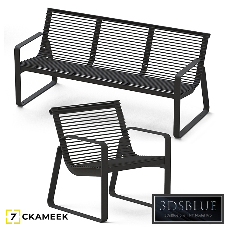 Bench and chair Belgorod metal 3DS Max - thumbnail 3