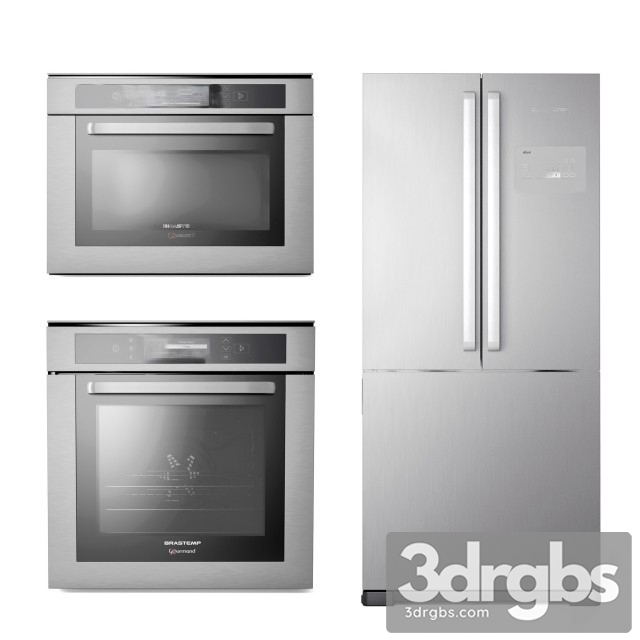 Refrigerator Kitchen Appliance Set 02 3dsmax Download - thumbnail 1