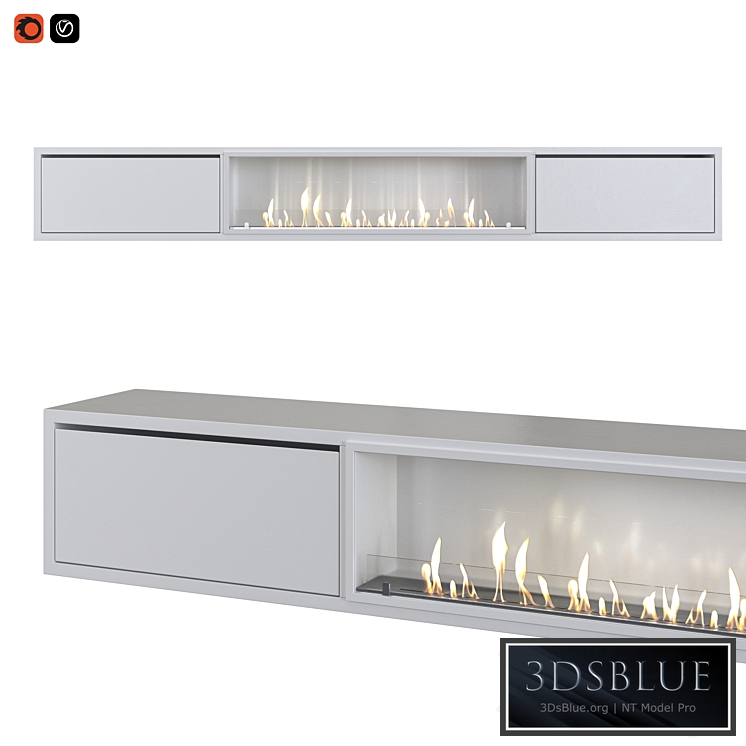 TV cabinet with built-in bio fireplace 3DS Max - thumbnail 3