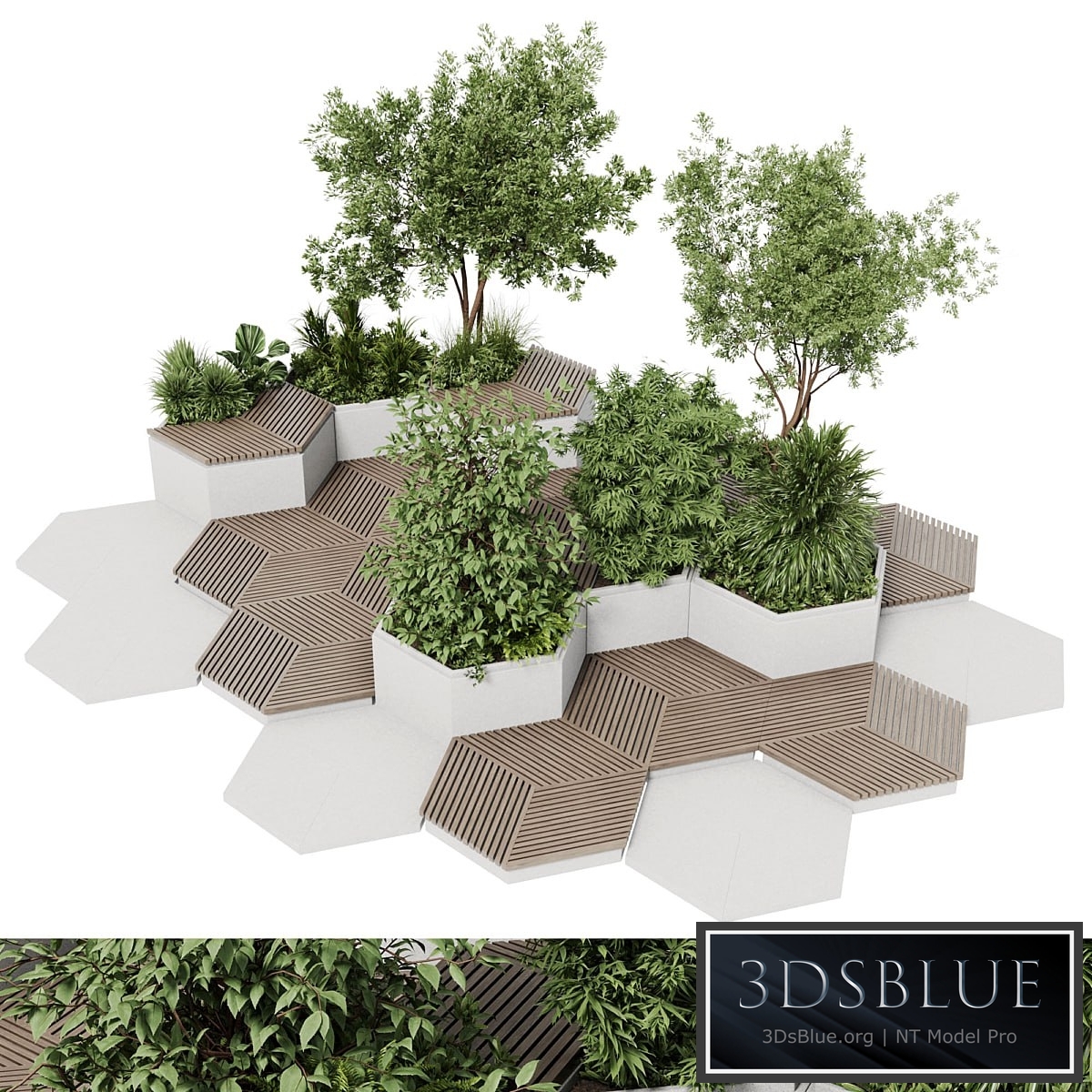 Urban Environment - Urban Furniture - Green Benches With tree 42