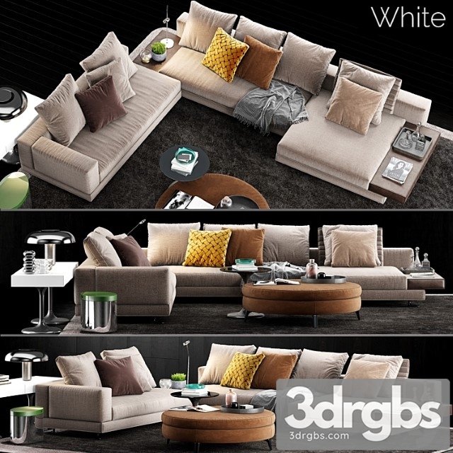 Minotti white sofa_2 2 3dsmax Download - thumbnail 1