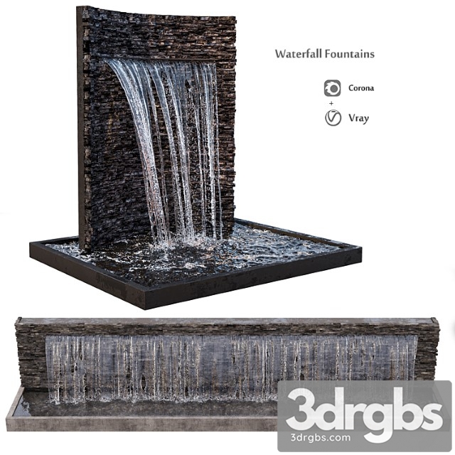 Waterfall fountains rock panel 3dsmax Download - thumbnail 1