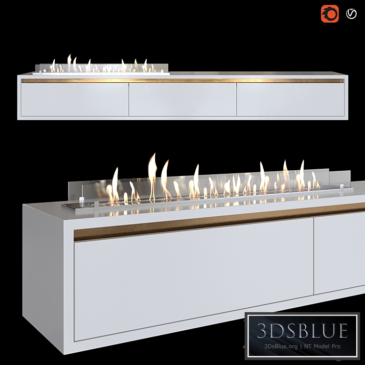 Wall-mounted TV stand with built-in bio fireplace 3DS Max - thumbnail 3