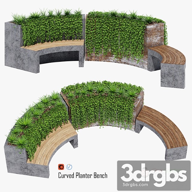 Curved Planter Bench Two 3dsmax Download - thumbnail 1