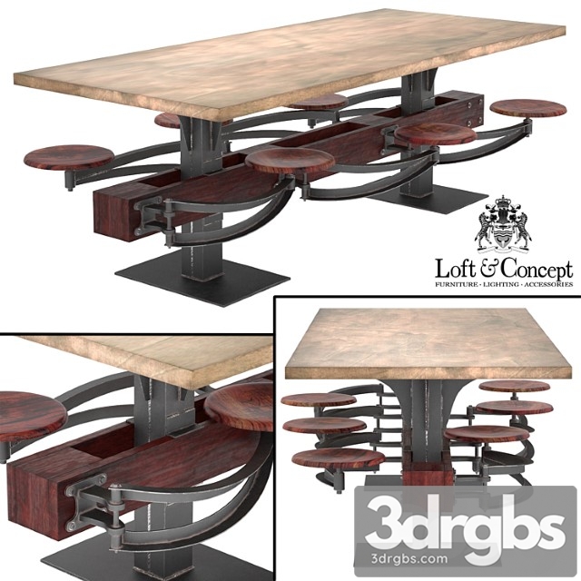 Dining table perrin communal table loft 2 3dsmax Download - thumbnail 1