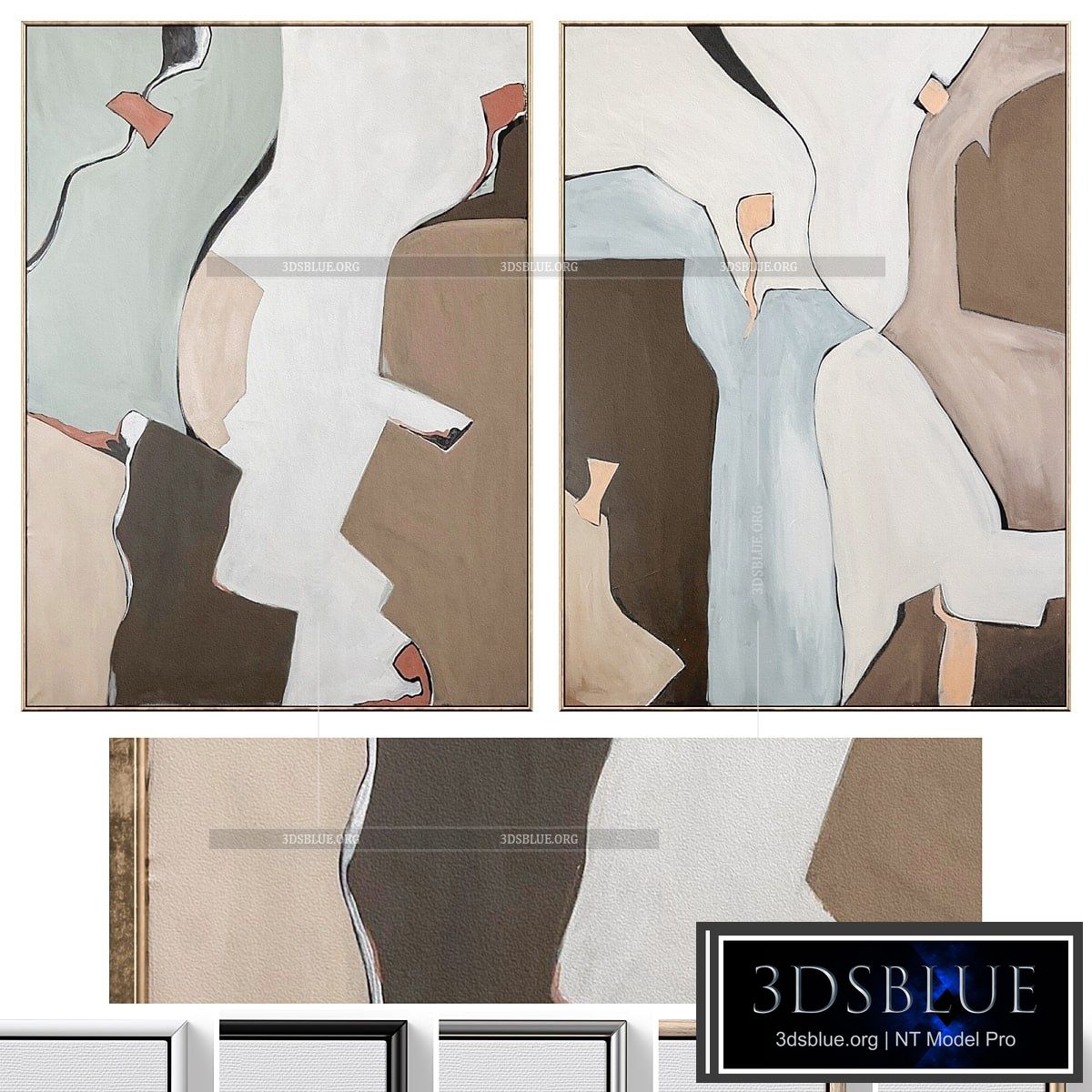 Large Mid-Century Abstract Neutral Wall Art C-871 3DS Max - thumbnail 3