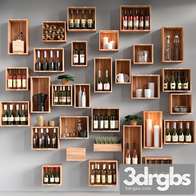Shelves with collectible wine and candles. alcohol 3dsmax Download