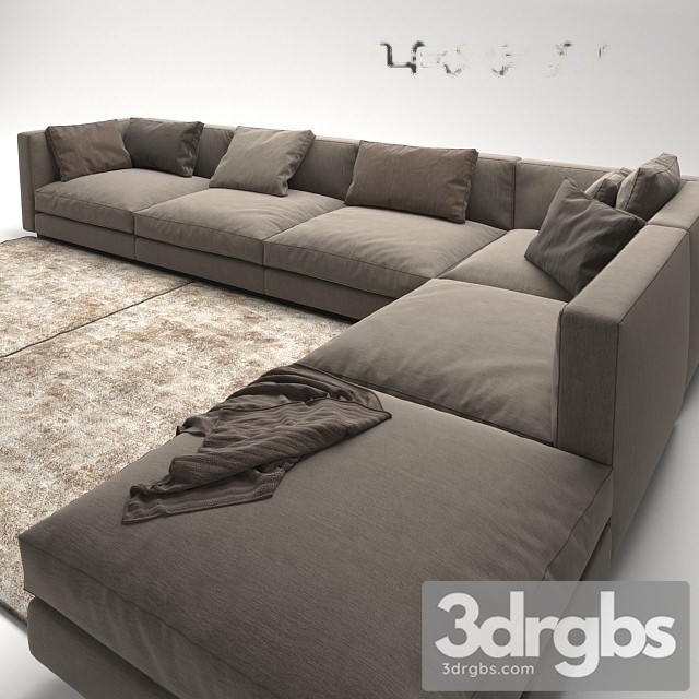 Flexform Gray Couch Sofa 3dsmax Download - thumbnail 1