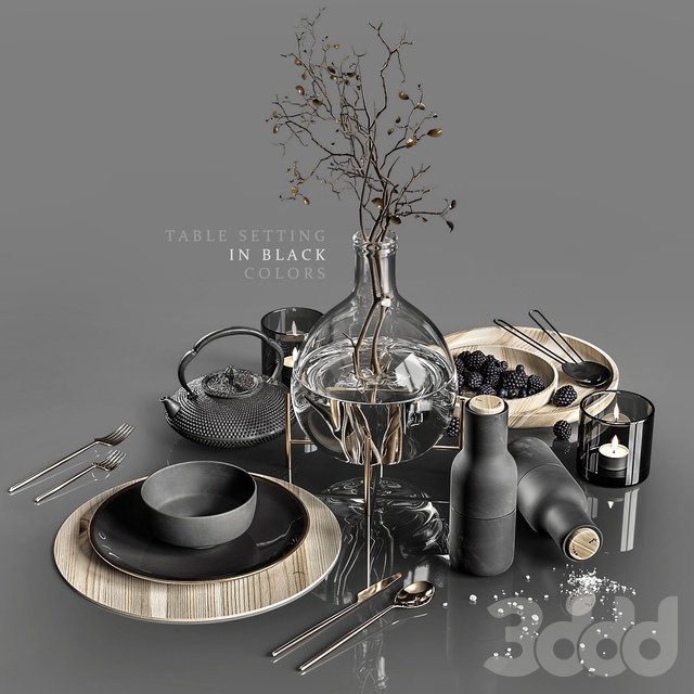 Table setting in black colors 2 3DS Max - thumbnail 3