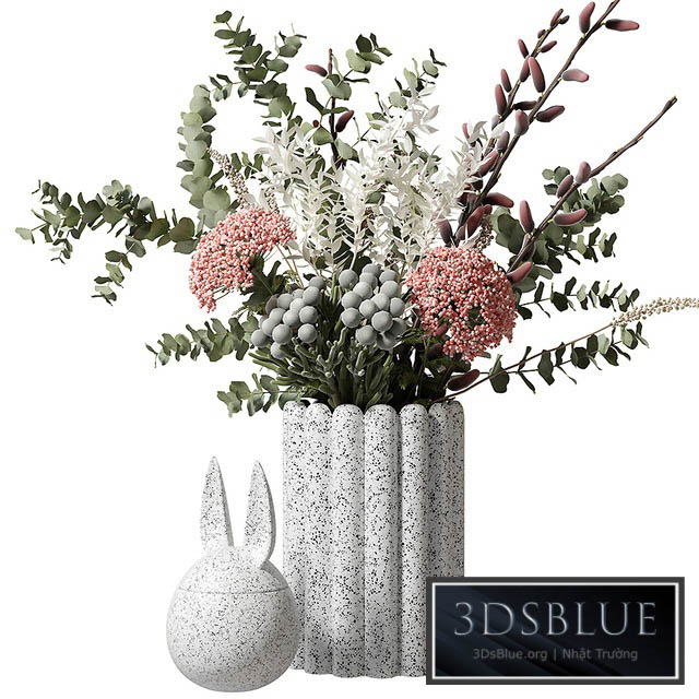 Bouquet with eucalyptus and flowers in a white vase 3DS Max - thumbnail 3