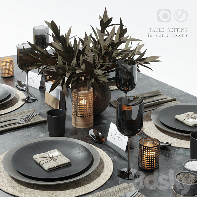 Table setting in dark colors 3DS Max - thumbnail 3