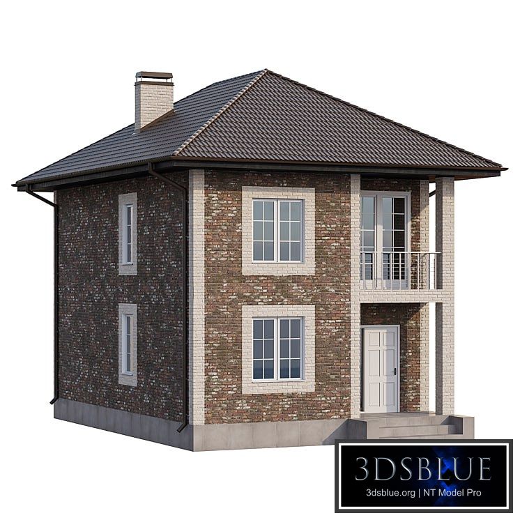 Two-storey brick house with a porch and a balcony – 4 colors 3DS Max - thumbnail 3