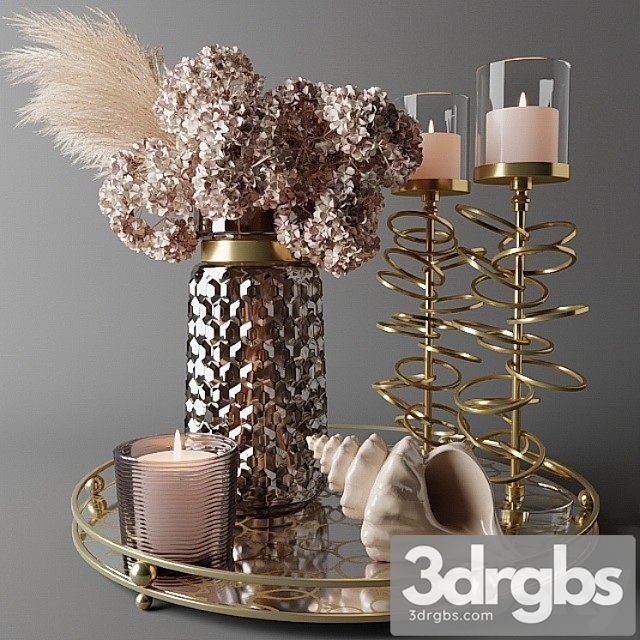 Decorative set Bouquet of dry hydrangea and pampas grass with a sink 3dsmax Download - thumbnail 1