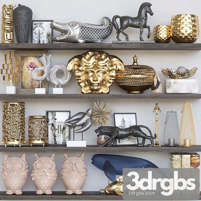 Shelf with collectible decor and figurines. decor 3dsmax Download - thumbnail 1