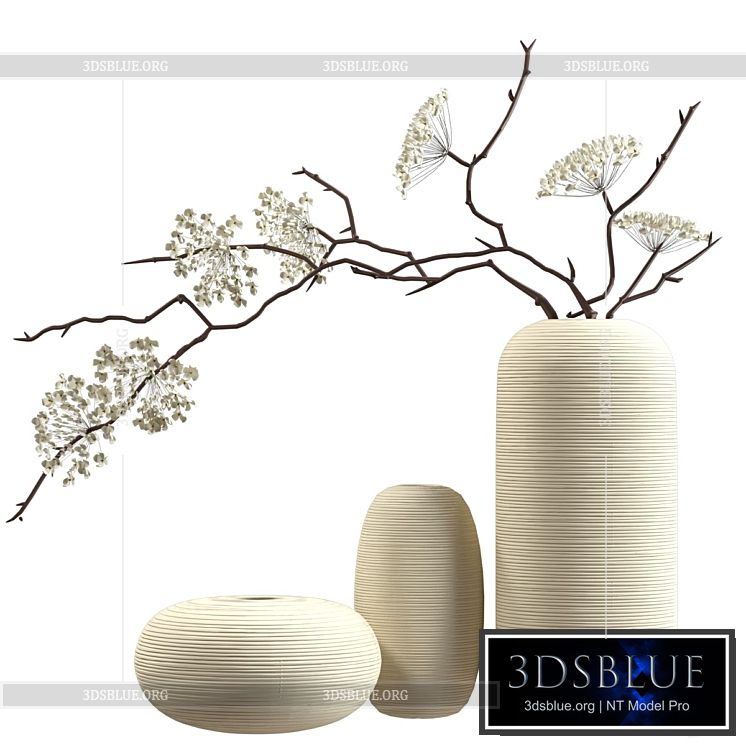 Bouquet of flowering branches in ceramic vases 3DS Max - thumbnail 3