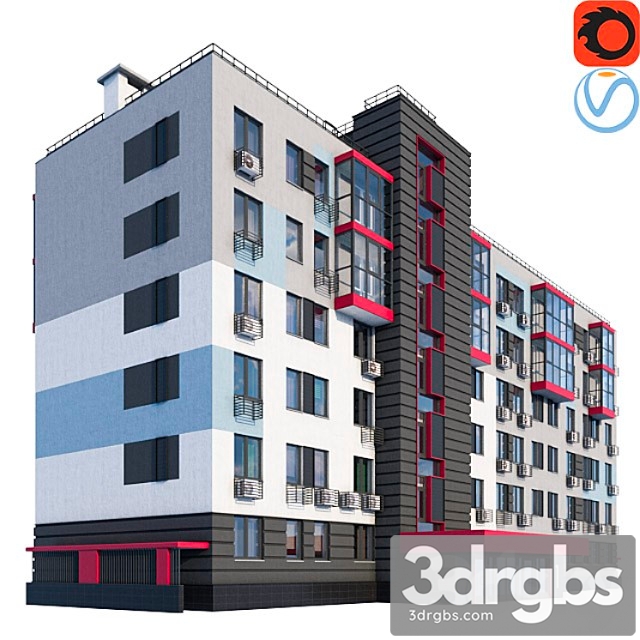 Modern residential building 2 3dsmax Download - thumbnail 1