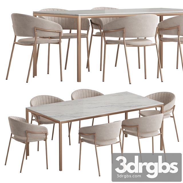 West Elm Frame Table Piza Chair Dining Set 1 3dsmax Download - thumbnail 1