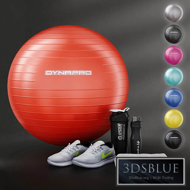 Fitness set for gym decorating. Sport equipment. Set 3DS Max - thumbnail 3