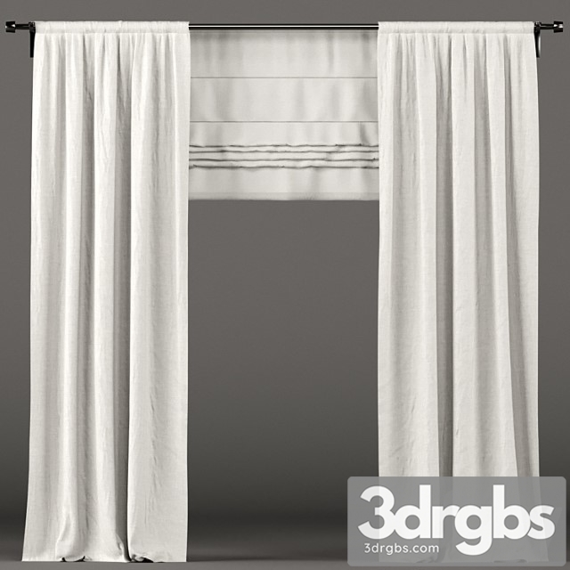 White curtains with roman blinds. 3dsmax Download - thumbnail 1
