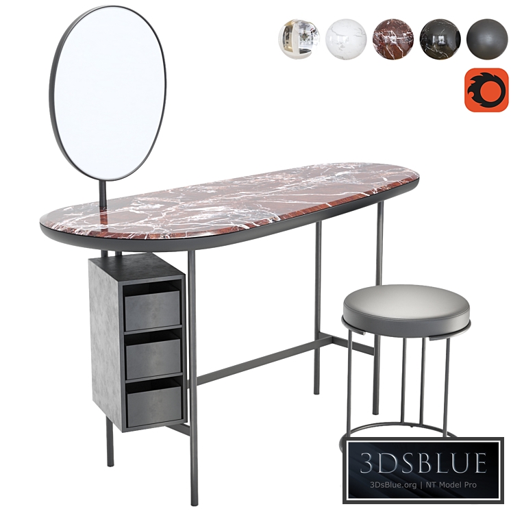 Living Divani Pebble + Nina dressing table and stool 3DS Max - thumbnail 3