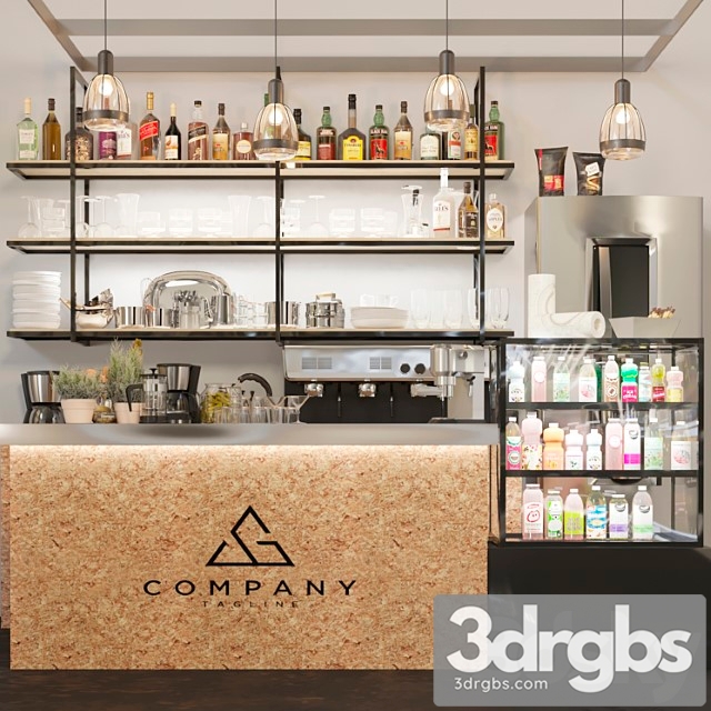 Minimalistic design of a pub with strong alcohol and a coffee machine. cocktail 3dsmax Download
