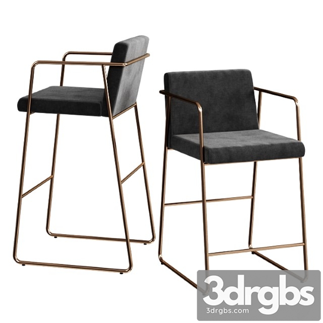 Cb2 rouka gray upholstered bar stools 2 3dsmax Download - thumbnail 1