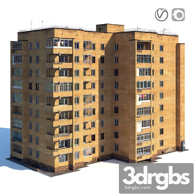 Soviet nine-story house 3dsmax Download - thumbnail 1