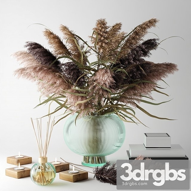 Bouquet Of Dry Herbs In Glass Vase 2 3dsmax Download - thumbnail 1