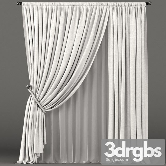 White curtains with rope grip and white tulle. 3dsmax Download - thumbnail 1