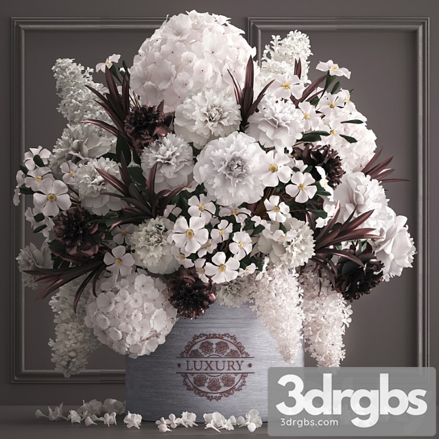 A Bouquet Of Flowers In A Gift Box 88 Luxury Bouquet Stucco Frame Hydrangea Lilac 3dsmax Download - thumbnail 1