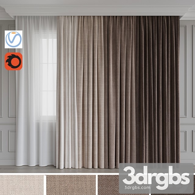 A Set Of Curtains 12 Beige Gamma 3dsmax Download - thumbnail 1