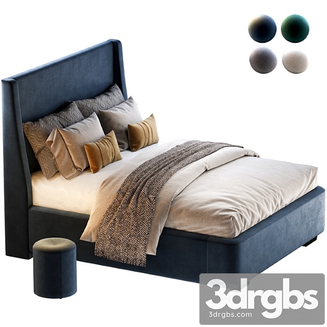 Bed Defense 160 Velvet Gray Emerald Sand Blue With Pouf Kofi Divanru 3dsmax Download - thumbnail 1