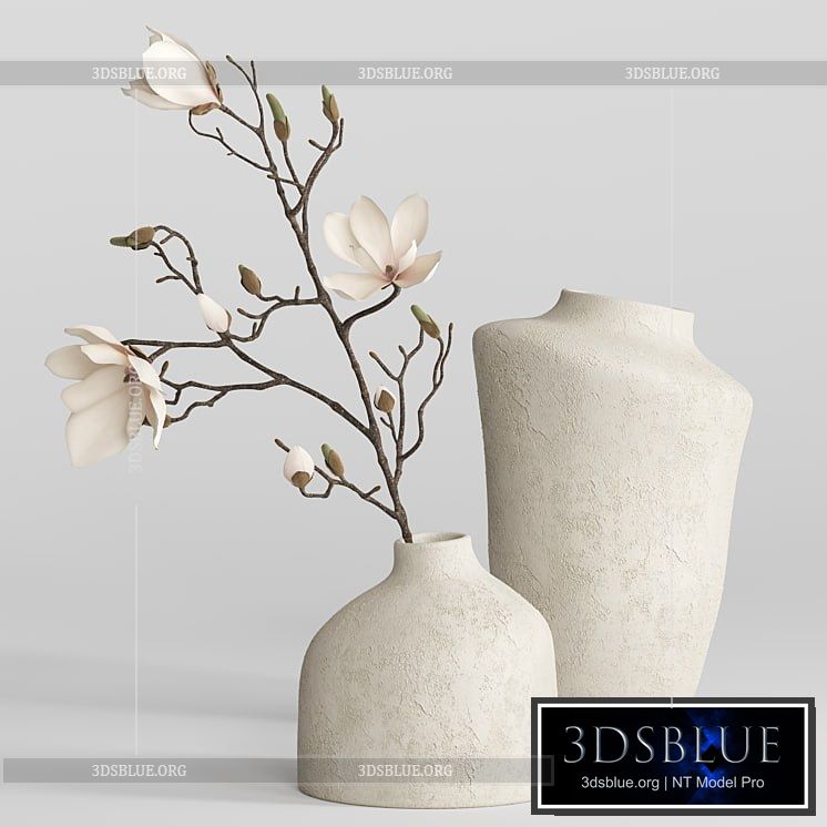 H&M vases with magnolia branch 3DS Max - thumbnail 3