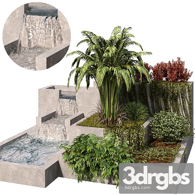 Garden set with water fountain 3dsmax Download - thumbnail 1