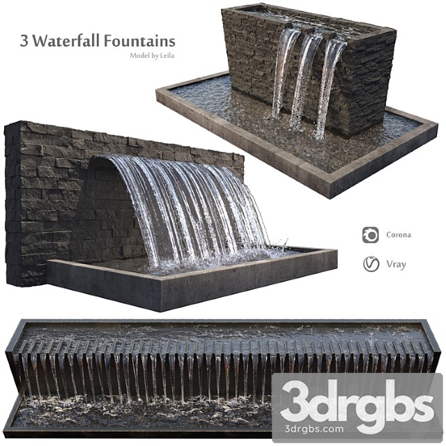 Waterfall fountains wide rock panel 3dsmax Download - thumbnail 1