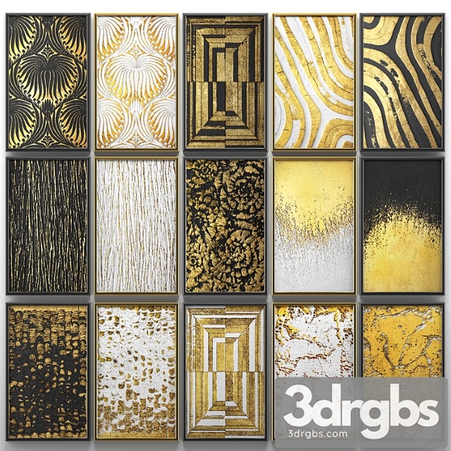 A collection of paintings. gold. four. wall decor a set of paintings luxury panels gold white black set decorative abstraction pattern 3dsmax Download - thumbnail 1