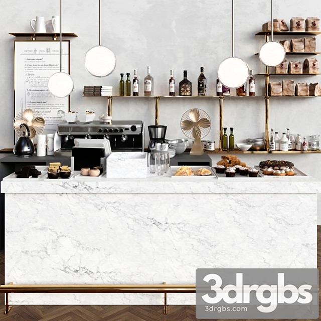 A modern cafe with a marble counter and desserts coffee house cake 3dsmax Download