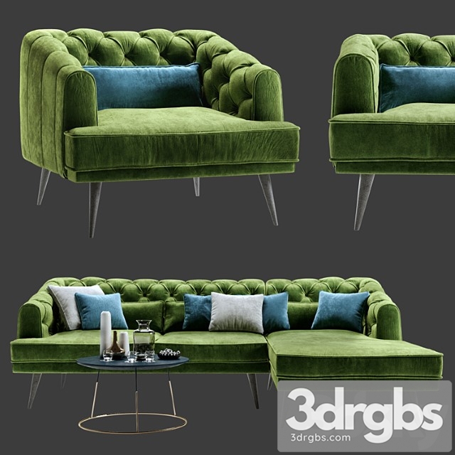 Earl gray corner sofa with chaise and armchair 2 3dsmax Download - thumbnail 1