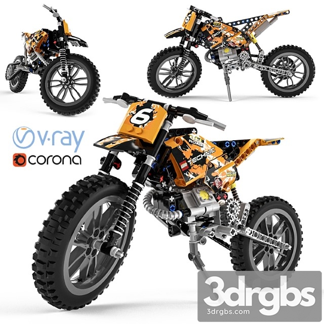 Toy Lego Technic Moto Cross bike 3dsmax Download - thumbnail 1