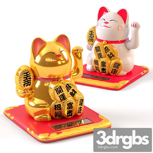 Maneki Neko Cat White And Gold 3dsmax Download - thumbnail 1