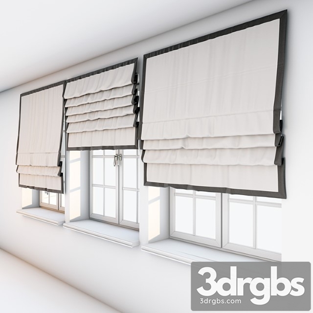 Light beige roman curtains with a dark brown edge along the edge with a window. 3dsmax Download - thumbnail 1