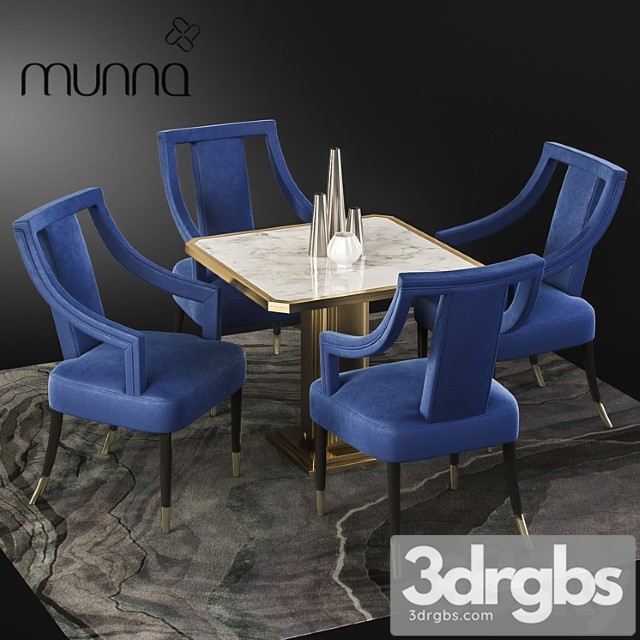 Munna Design Dining Set With Corset Chair Table And Decor 1 3dsmax Download - thumbnail 1