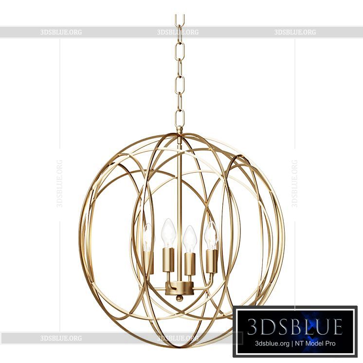 Chandelier Modern Chic Gold 4-Light Iron Chandelier Orb Chain Hanging Geometric Ceiling Lamp 3DS Max - thumbnail 3