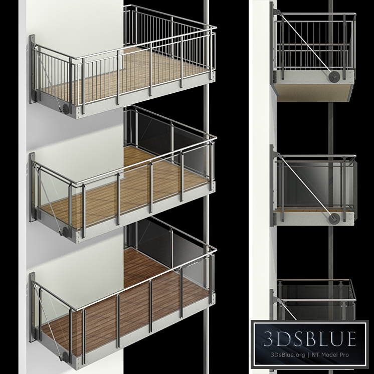 Metal balcony (3 types of cantilever balconies) 3DS Max - thumbnail 3
