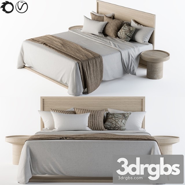 Wooden bed set white and brown 2 3dsmax Download - thumbnail 1