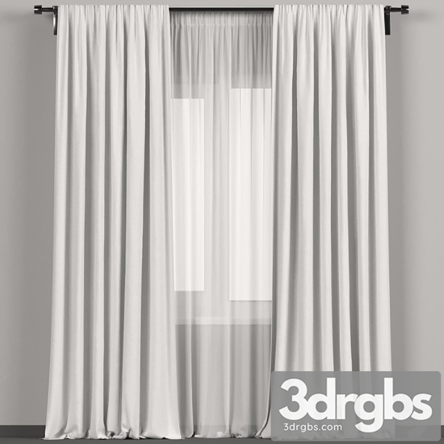 White curtains with tulle. 3dsmax Download - thumbnail 1